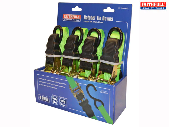 Ratchet Tie Downs (4) 5m x 25mm Green